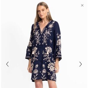 Johnny Was Midnight Blue and Cream Floral Midi Dress